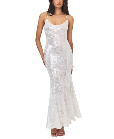 Miss Circle Cameron Sequin Scoop Neck Mermaid Maxi Dress In White