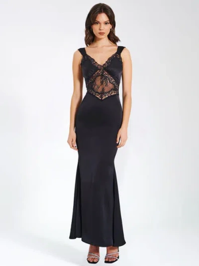 Miss Circle Women Camila Black Satin And Lace Maxi Dress In Multi
