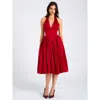 Miss Circle Cara Plunging Halter Backless Maxi Dress In Burgundy