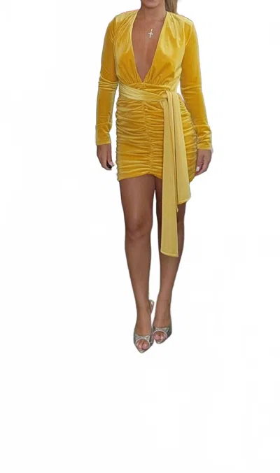 Miss Circle Carey Gold Velvet Long Sleeve Dress In Yellow