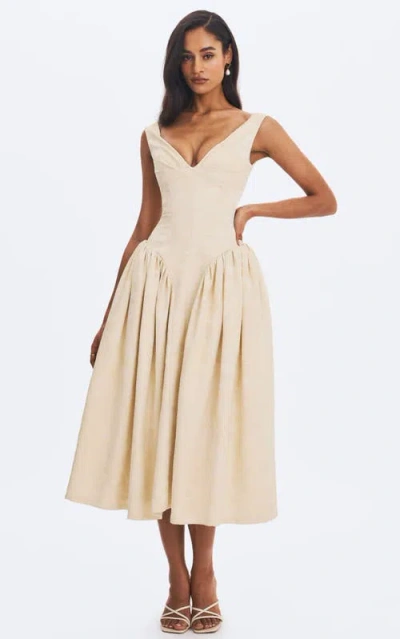 Miss Circle Chelsea Ruched Bust Sweetheart Midi Dress In Neutral