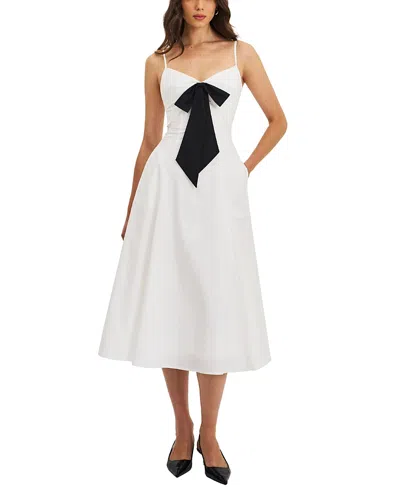 Miss Circle Corinne Poplin Flared Maxi Dress With Removable Bow In White