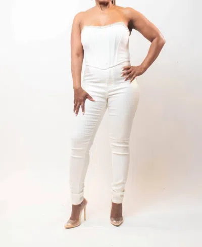 Miss Circle Corset Top With Crystal Trim In White