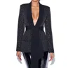 Miss Circle Crystal Embellished Blazer In Black In Black