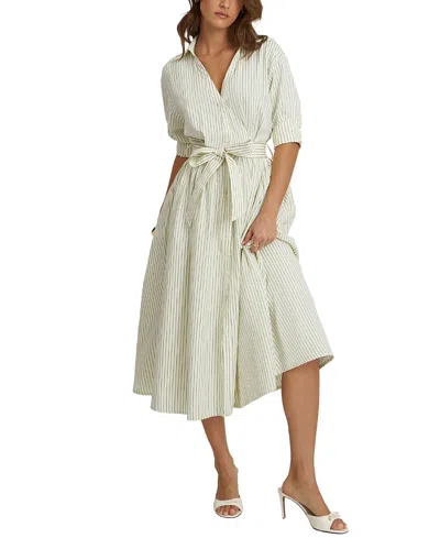 Miss Circle Danica Poplin Striped Shirt Midi Dress In Green
