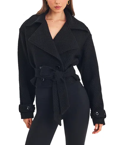 Miss Circle Dara Wool Blend Cropped Double-breasted Belted Coat In Black