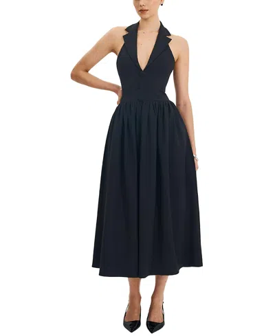 Miss Circle Delaney Lapel Halter Midi A-line Dress In Black
