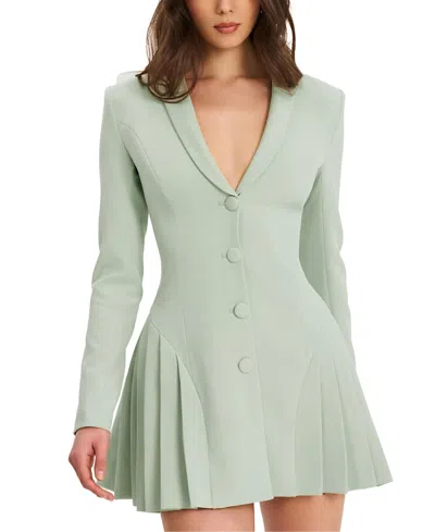 Miss Circle Delia Long Sleeve Blazer Dress With Pleated Detail In Green