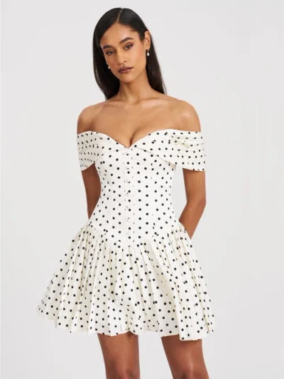 Miss Circle Edeline Polka Dot Off-shoulder Pleated Mini Dress In White