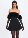 Miss Circle Evelyn Faux Fur-trimmed Mini A-line Dress In Black