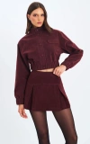 Miss Circle Farryn Vegan Suede Cropped Bomber Jacket In Burgundy