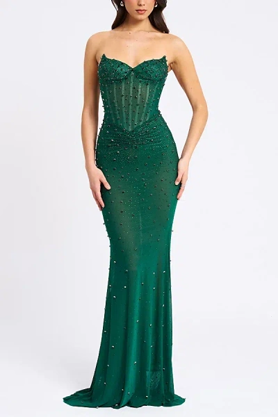Miss Circle Women Fatima Green Crystal Sleeveless Corset Mermaid Maxi Dress