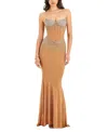 Miss Circle Fatima Embellished Sleeveless Corset Mermaid Maxi Dress In Brown