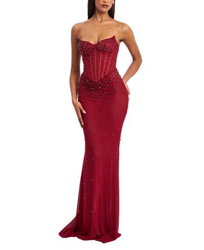 Miss Circle Fatima Sleeveless Corset Mermaid Maxi Gown In Burgundy