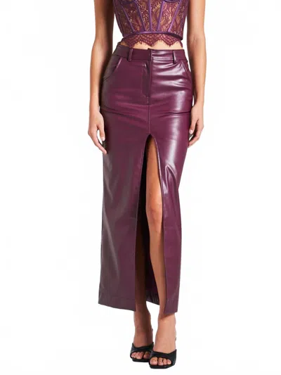 Miss Circle Faux Leather Maxi Skirt With Slit In Purple In Burgundy