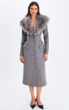 Miss Circle Faye Wool Blend Single-breasted Coat With Removable Faux Fur Collar In Gray
