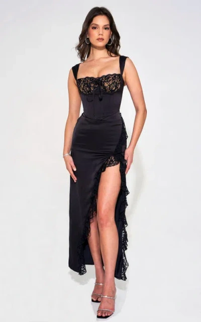 Miss Circle Freddie Corset Lace Satin Maxi Dress In Black