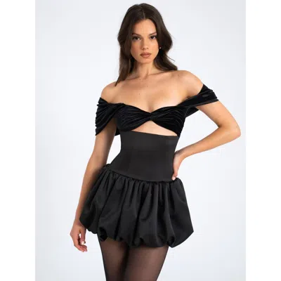Miss Circle Women Gabby Black Velvet Top Bubble Hem Mini Dress