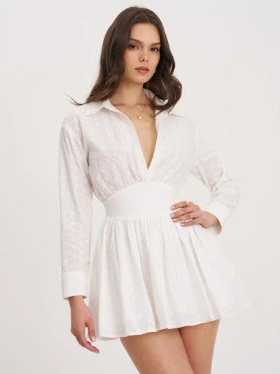 Miss Circle Gabriella Cotton Eyelet Button Up Long Sleeve Shirt Dress In White