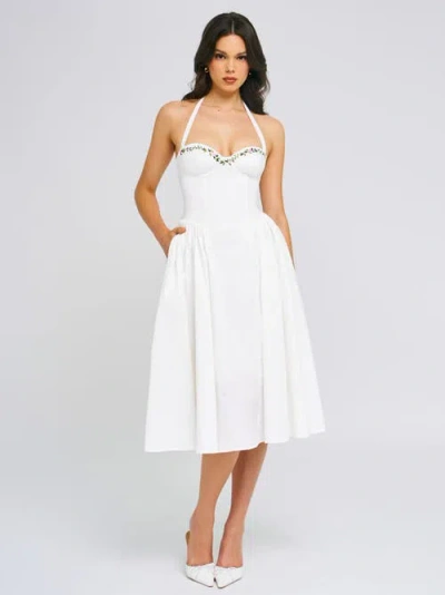 Miss Circle Gianna Embroidered Halter Maxi Dress In White