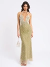 Miss Circle Women Ginny Pear Green Pearl Embellished Backless Gown In Gray