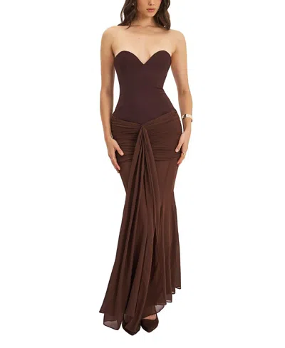 MISS CIRCLE GIOVANA SWEETHEART DRAPED MESH MERMAID MAXI DRESS