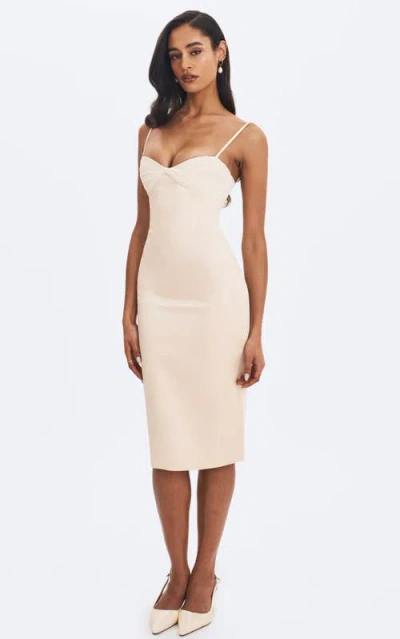 Miss Circle Gracie Ruched Satin Midi Dress In Neutral