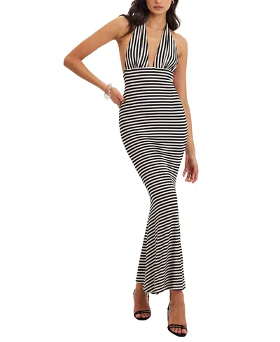 Miss Circle Hannah Lyocell Jersey Striped Mermaid Maxi Dress In Black