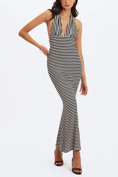 Miss Circle Hannah Lyocell Jersey Striped Mermaid Maxi Dress In Black