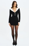 Miss Circle Heather Collared Decorative Button-front Mini Dress In Black