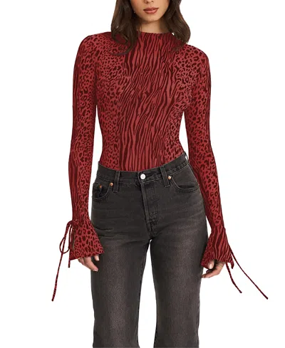 Miss Circle Ibera Animal Burnout Velvet Long Sleeve Bodysuit In Brown