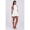 Miss Circle Idalia Beaded Lace Trim Backless Halter Mini Dress In White