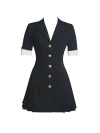 Miss Circle Ilitha Woven Crepe Pleated A-line Mini Dress In Black