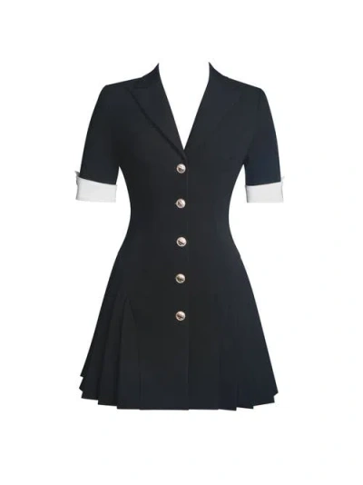 Miss Circle Ilitha Woven Crepe Pleated A-line Mini Dress In Black