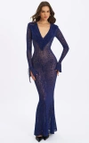 Miss Circle Ilyse V-neck Plunge Animal Print Mermaid Hem Maxi Dress In Blue