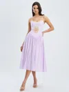 Miss Circle Jaclyn Lavender Lace Trim Cutout Seersucker Midi Dress In Purple
