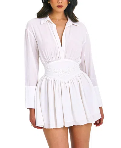 Miss Circle Jamila Shirt Mini Dress With Embroidered Waist Detail In White