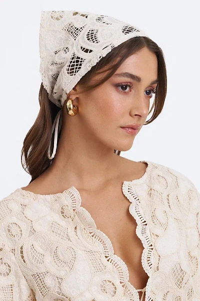 Miss Circle Janie Cotton Lace Triangle Head Scarf In Beige, Women's At Urban Outfitters In White