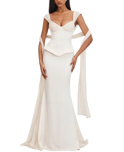 Miss Circle Jessalyn Sweetheart Peplum Mermaid Wedding Dress With Chiffon Scarf In White