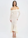 Miss Circle Kaedyn Off Shoulder Long Sleeve Crochet Mermaid Maxi Dress In Neutral
