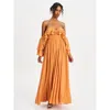 Miss Circle Kaela Off Shoulder Chiffon Maxi Dress In Neutral