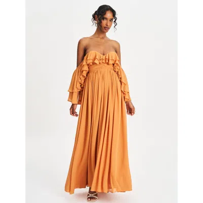 Miss Circle Kaela Off Shoulder Chiffon Maxi Dress In Neutral