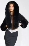 Miss Circle Kali Cropped Faux Fur Jacket With Hood In Black
