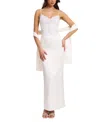 Miss Circle Karmen Faux Pearl Top Pencil Slip Gown With Scarf In White