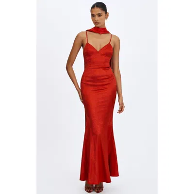 Miss Circle Kelsey Croc-embossed Flared Hem Maxi Dress With Scarf In Multi