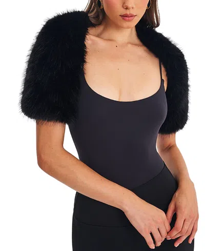 Miss Circle Kori Faux Fur Micro Bolero In Black