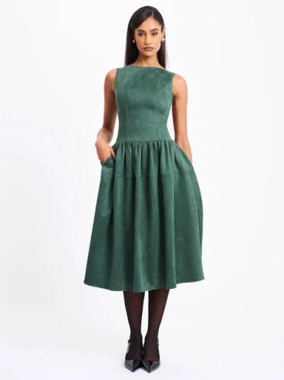 MISS CIRCLE MISS CIRCLE LAILA SUEDE BOAT NECK BACKLESS MIDI DRESS