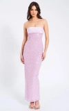 Miss Circle Lainey Satin Strapless Party Sequin Pearl Beaded Maxi Dress In Purple