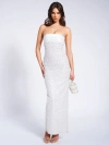 Miss Circle Women Lainey White Satin Sequin Pearls Beaded Maxi Dress In White
