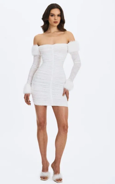 Miss Circle Lani Lace Off-shoulder Ruched Mini Dress In White
